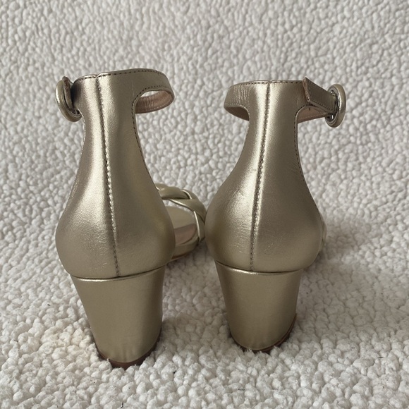 NWOT Bernardo Anthropologie Bethany Gold Braided Strap Block Heels - Picture 12 of 16